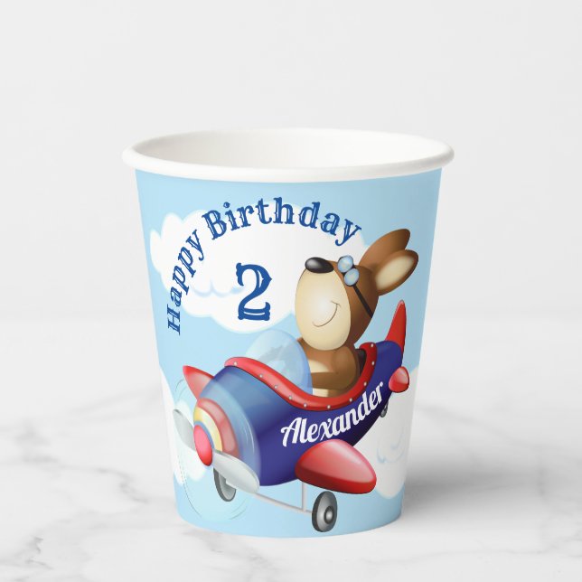 Dog Flying Airplane Kids Birthday Party Paper Cups (Front)