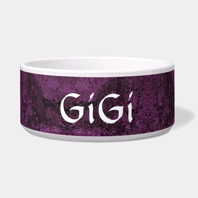 Dog Food Bowl in Purple Amethyst Name Optional (Front)