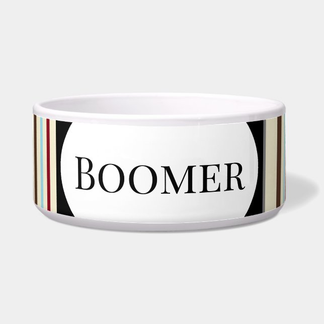 Dog Food Bowl w Stripe Design - HAMbWG (Front)