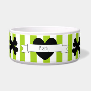 Dog Food Bowl with Green and White Stripes HAMbWG