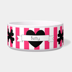Dog Food Bowl with Pink and White Stripes HAMbWG