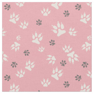 Dog footprints on a pink background Fabric