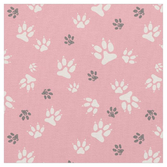  Dog footprints on a pink background Fabric (Close Up)