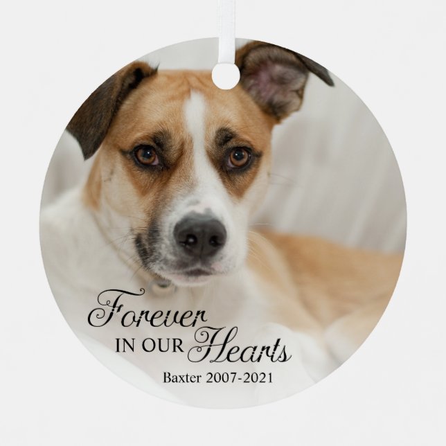 Dog Forever In Our Hearts Photo Metal Ornament (Front)