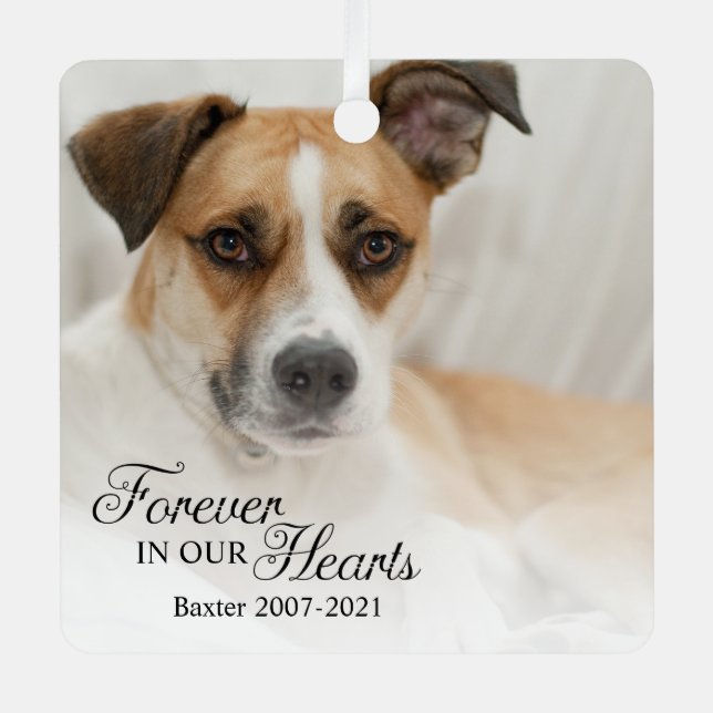 Dog Forever In Our Hearts Photo Metal Ornament (Front)