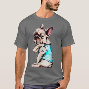 Dog French Bulldog Dog Tattoo I Love Mom Mother's  T-Shirt
