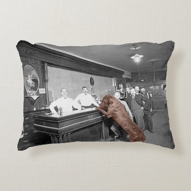 Dog Friendly Saloon Tavern Bar 1900 Photograph Decorative Pillow (Front)