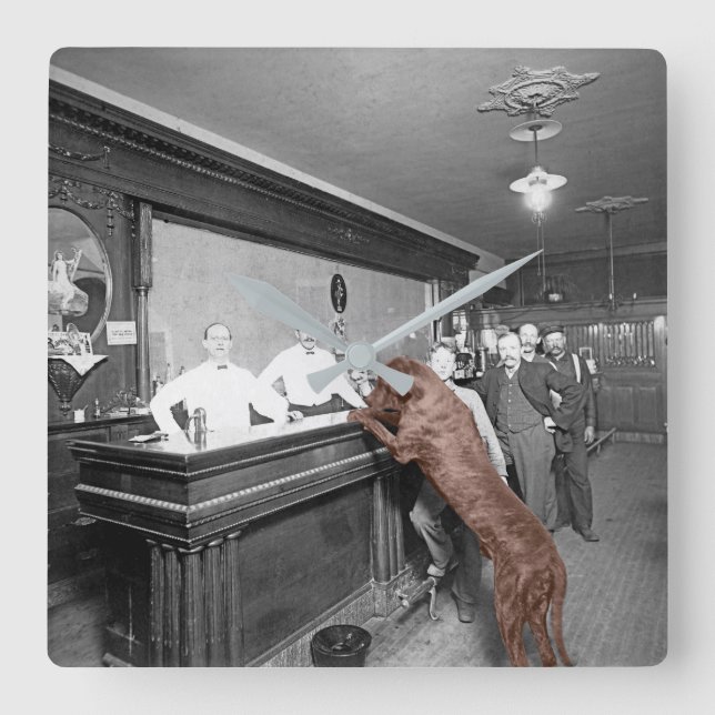 Dog Friendly Saloon Tavern Bar 1900 Photograph Square Wall Clock (Front)