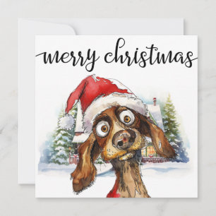 Dog Funny Face with Santa Hat Christmas Greeting Holiday Card
