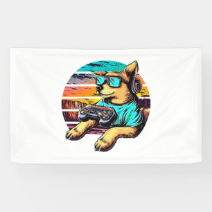 Dog Gamer, Retro Vintage Design Banner