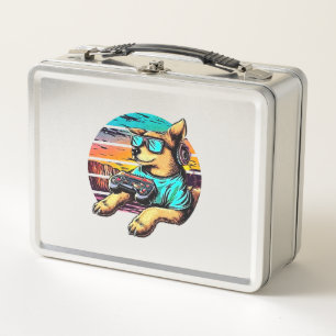 Dog Gamer, Retro Vintage Design Metal Lunch Box
