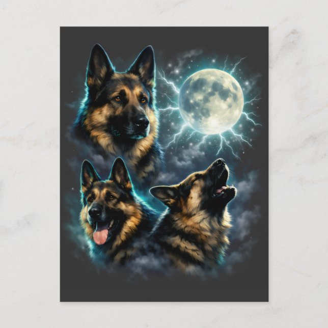 Dog German Shepherd Howling at the Moon Postcard (Front)