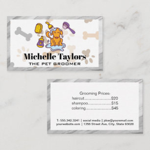 Dog getting Cleaned Dog Bones Pattern Marble Business Card