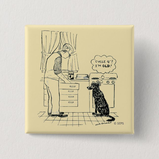 Dog Getting Older 2 Inch Square Button (Front)