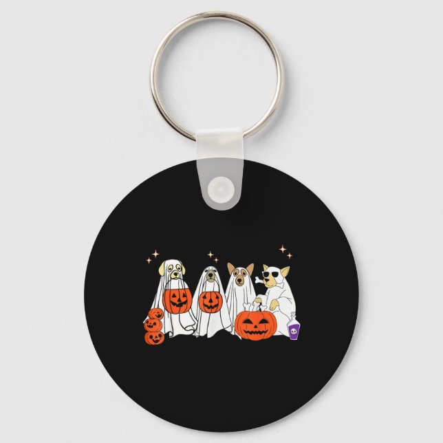 Dog Ghost Cute Dog Dressed As Ghost Funny Keychain (Front)