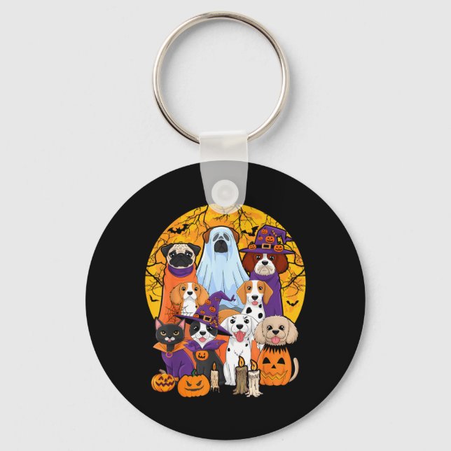 Dog Ghost Cute Dog Dressed As Ghost Funny Keychain (Front)
