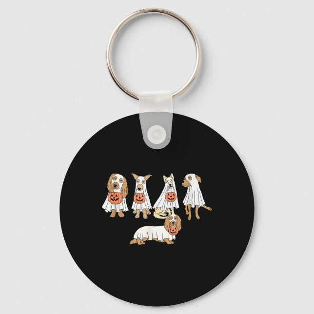Dog Ghost Cute Dog Dressed As Ghost Funny Keychain (Front)