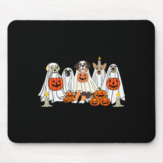 Dog Ghost Cute Dog Dressed As Ghost Funny Mouse Pad (Front)