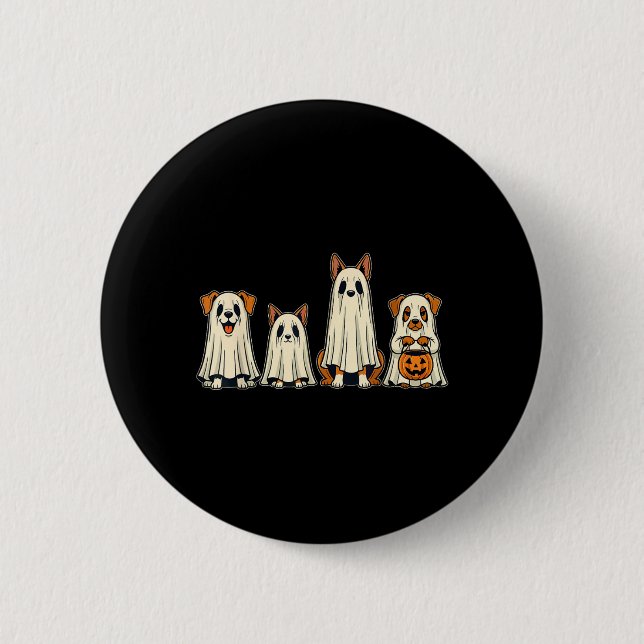 Dog Ghost Halloween 2 Inch Round Button (Front)