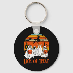 Dog Ghost Lick Or Treat Cute Halloween Ghost Dog Keychain