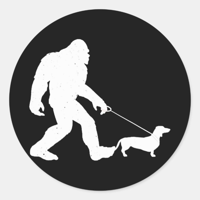 Dog Gift | Bigfoot Walking Dachshund  Funny Wiener Classic Round Sticker (Front)
