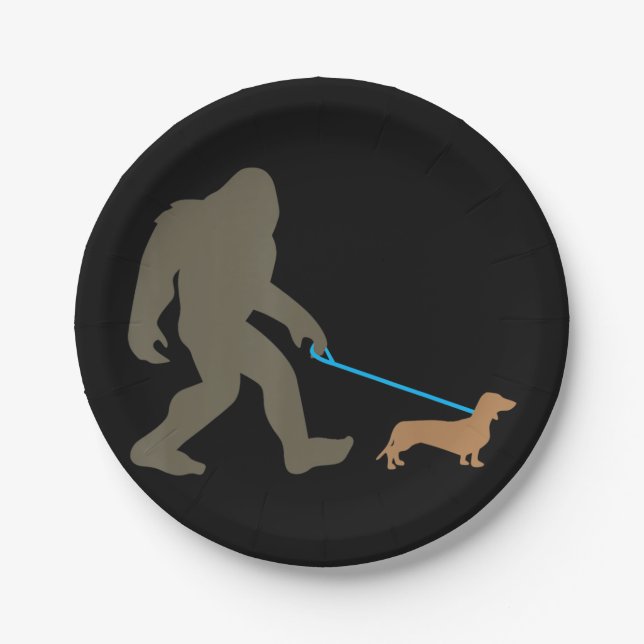 Dog Gift | Bigfoot Walking Dachshund Paper Plate (Front)