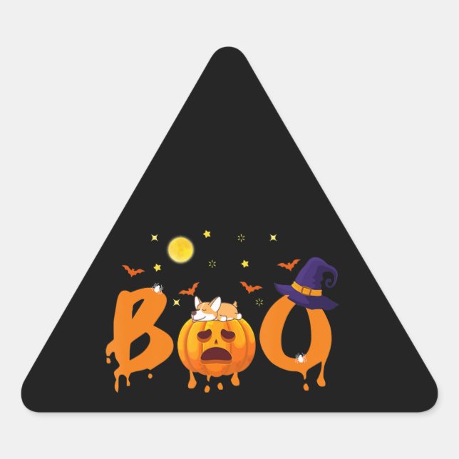 Dog Gift | Boo Corgi Halloween Triangle Sticker (Front)