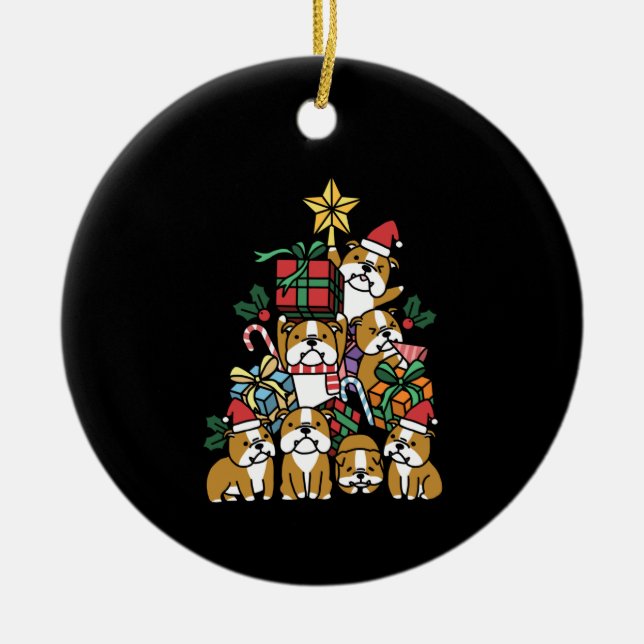 Dog Gift | Christmas Tree English Bulldog Dog Ceramic Ornament (Front)