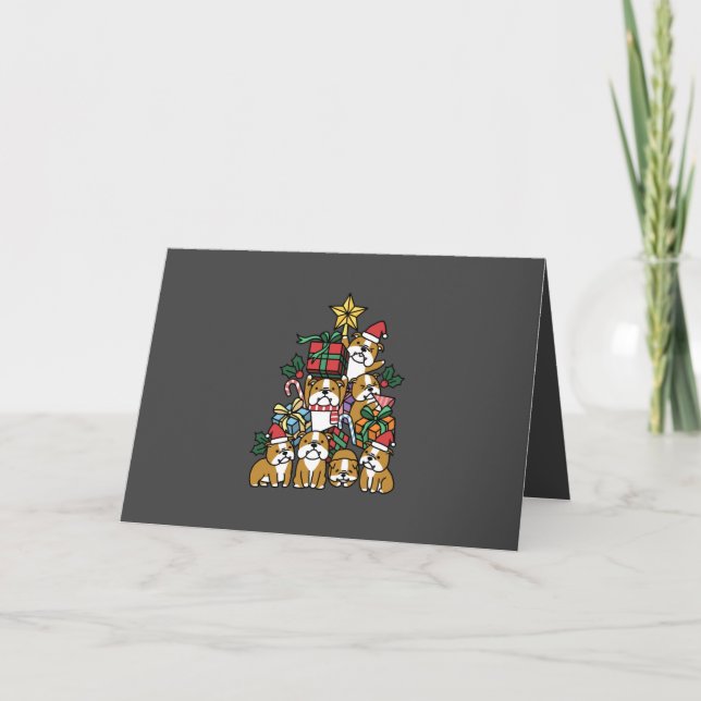 Dog Gift | Christmas Tree English Bulldog Dog Holiday Card (Front)