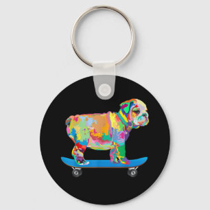 Dog Gift Colourful Cool Bulldog Puppy Skateboard Keychain