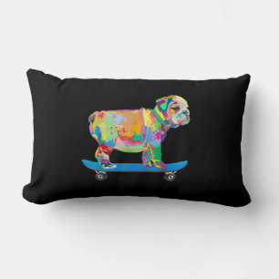 Dog Gift Colourful Cool Bulldog Puppy Skateboard Lumbar Pillow