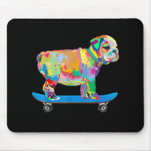 Dog Gift Colourful Cool Bulldog Puppy Skateboard Mouse Pad