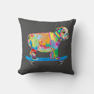 Dog Gift Colourful Cool Bulldog Puppy Skateboard Throw Pillow