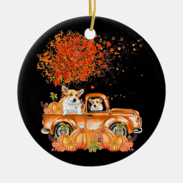 Dog Gift | Corgi Dog Pumpkins Ceramic Ornament (Front)