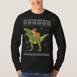 Dog Gift Corgi Riding T Rex Dinosaur Christmas T-Shirt