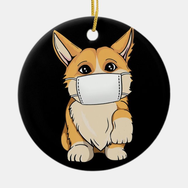 Dog Gift | Corgi Wear Face Mask Ceramic Ornament (Front)