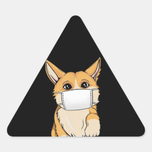 Dog Gift   Corgi Wear Face Mask Triangle Sticker