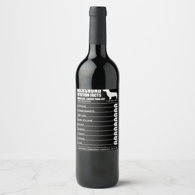 Dog Gift | Dachshund Nutrition Facts Wine Label (Front)