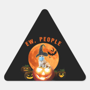 Dog Gift   Ew People Corgi Wearing Mask Halloween Triangle Sticker