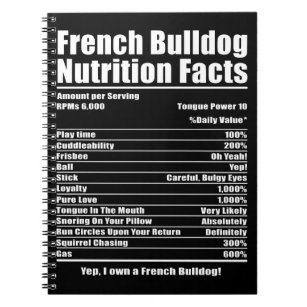 Dog Gift   French Bulldog Nutrition Facts Notebook