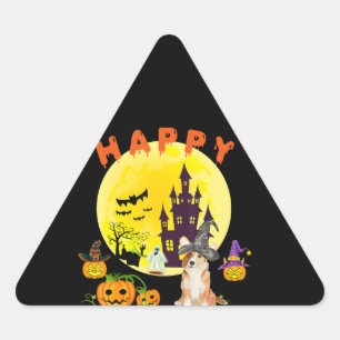 Dog Gift Happy Corgiween Halloween Corgi Triangle Sticker