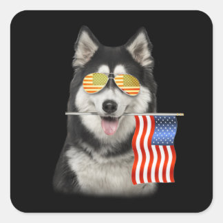 dog gift | Husky American Flag Gifts Square Sticker