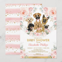 Dog Girl Baby Shower Blush Pink Floral Puppies