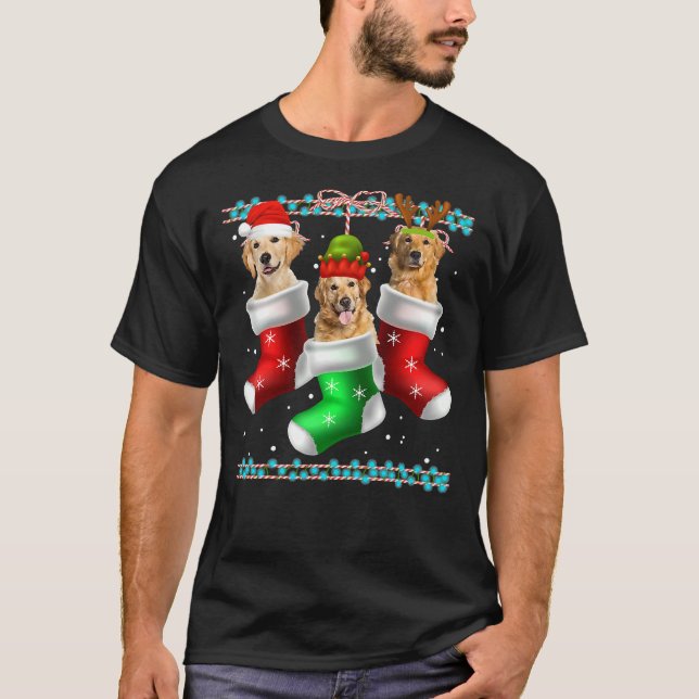 Dog Golden Retriever Christmas Socks 372 T-Shirt (Front)