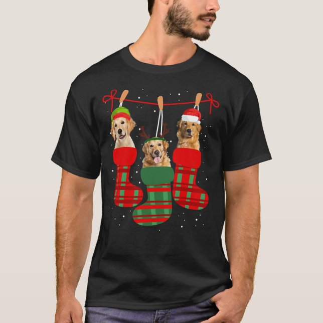 Dog Golden Retriever Christmas Socks T-Shirt (Front)