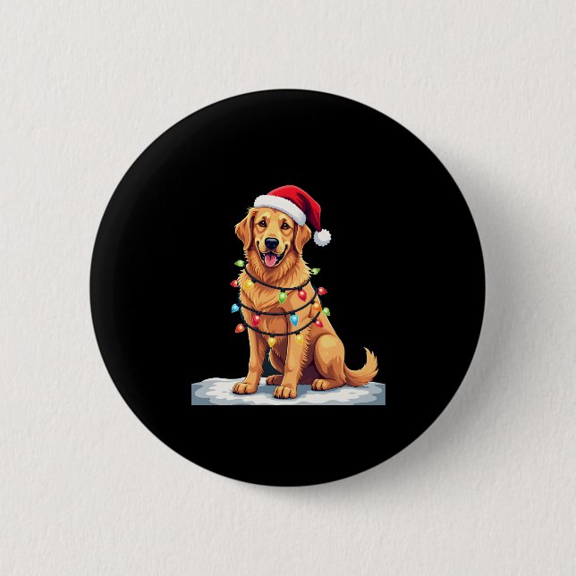 Dog Golden Retriever Santa Christmas Xmas Lights ( 2 Inch Round Button (Front)