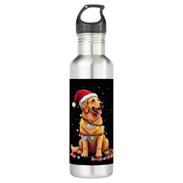Dog Golden Retriever Santa Christmas Xmas Lights ( 710 Ml Water Bottle (Front)