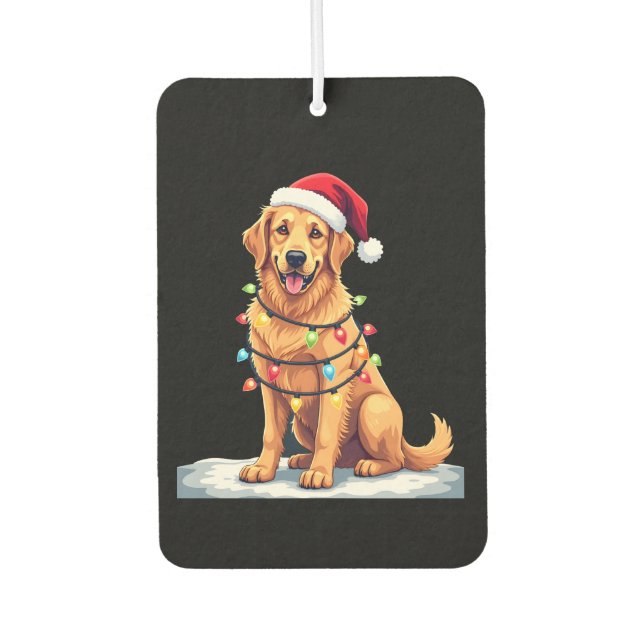 Dog Golden Retriever Santa Christmas Xmas Lights ( Air Freshener (Front)