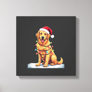 Dog Golden Retriever Santa Christmas Xmas Lights ( Canvas Print