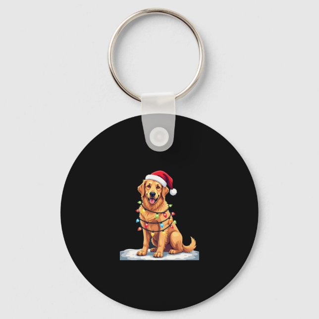 Dog Golden Retriever Santa Christmas Xmas Lights ( Keychain (Front)